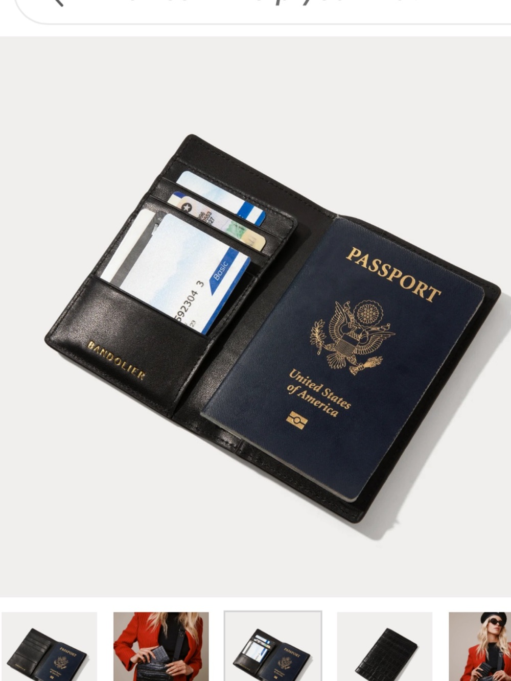 Bandolier Black Leather Passport & Card Holder with Gold Logo